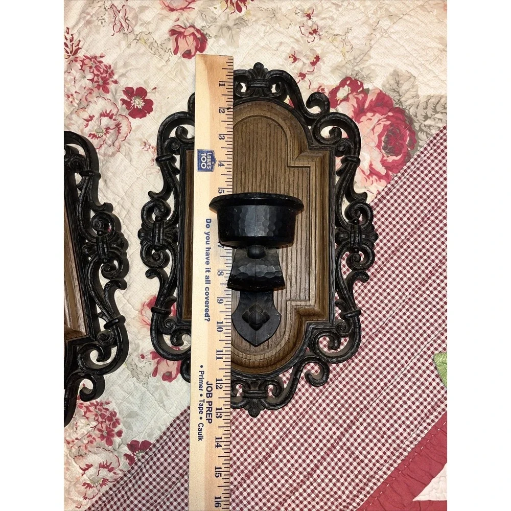 MCM Wall Sconce Candle Holders Faux ‎ Wood Faux Metal Syroco LXXI (1971) Gothic